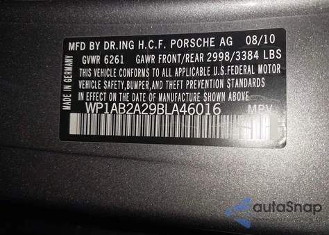 2011 Porsche Cayenne S из США, поврежденный, VIN WP1AB2A29BLA46016